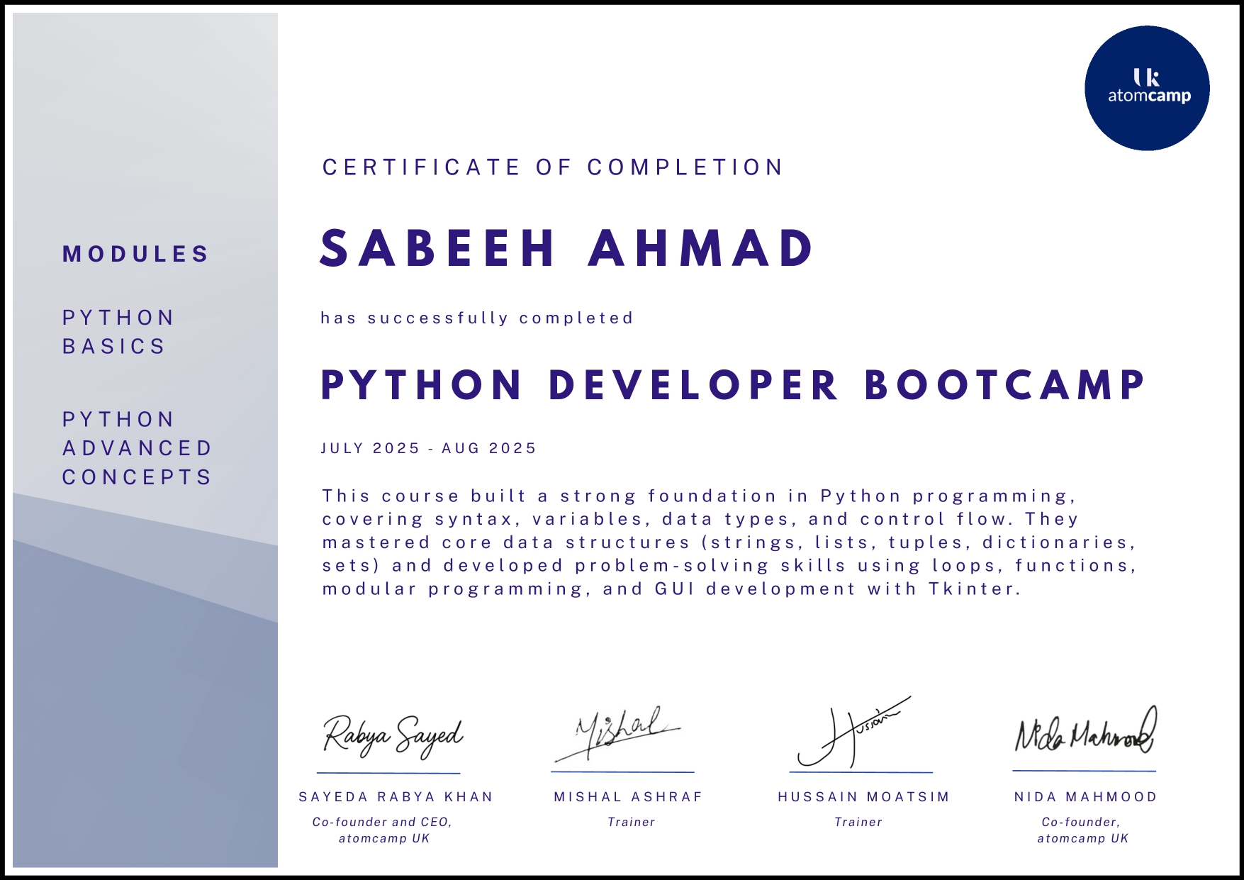 sabeeh ahmad certificate of completion page 0001